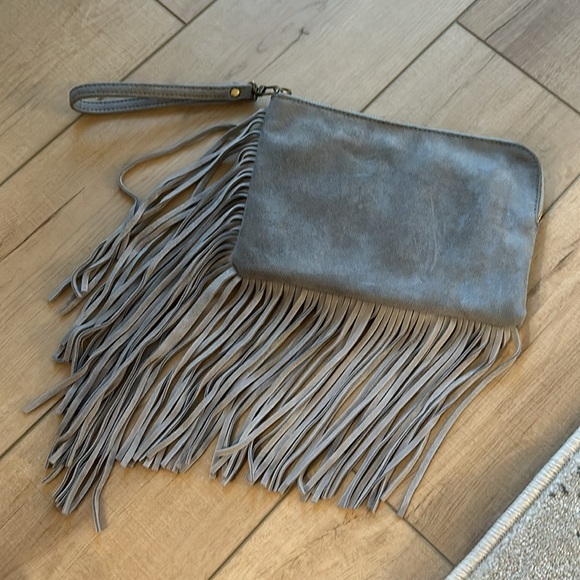 Street Level Gray Fringe Clutch - Picture 2 of 4